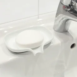 Jabonera porcelana con pico para goteo, blanco