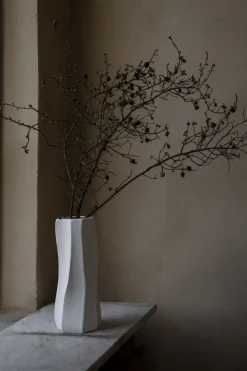 Jarrón de gres Ernst Ø13x31 cm, Blanco natural