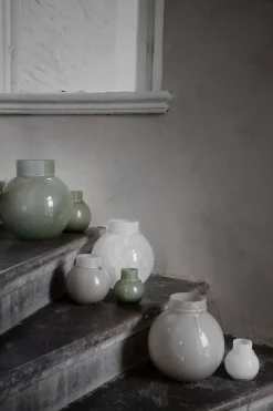 Jarrón de vidrio redondo Ernst blanco, H10 cm Ø9 cm