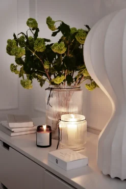 Jarrón de vidrio transparente Ernst acanalado, Ø19,5 cm x h20 cm