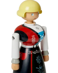 Kay Bojesen mujer en traje folclórico noruego, negro-rojo-blanco