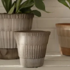 Maceta con plato Atlas raw, Grey, Ø14 cm