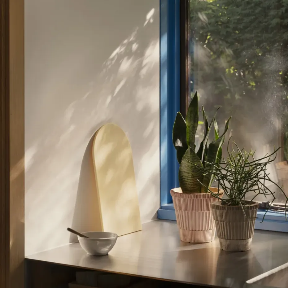 Maceta con plato Atlas raw, Rosa, Ø16 cm