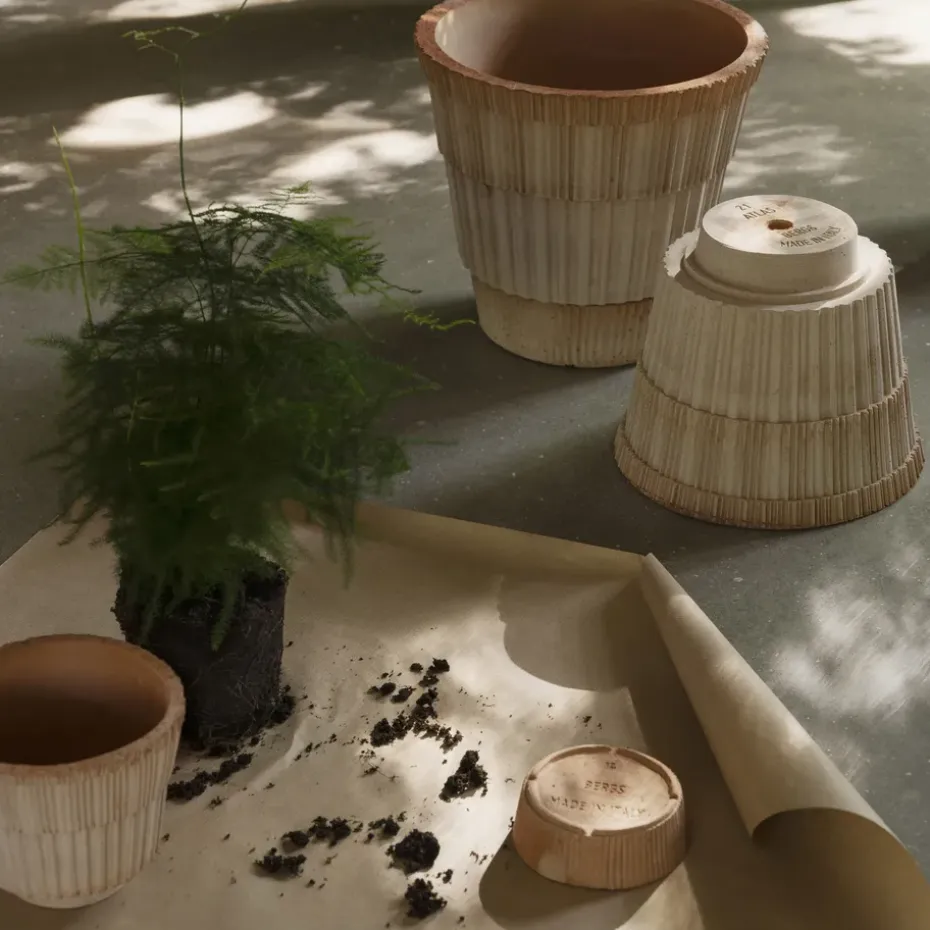 Maceta con plato Atlas raw, Rosa, Ø16 cm