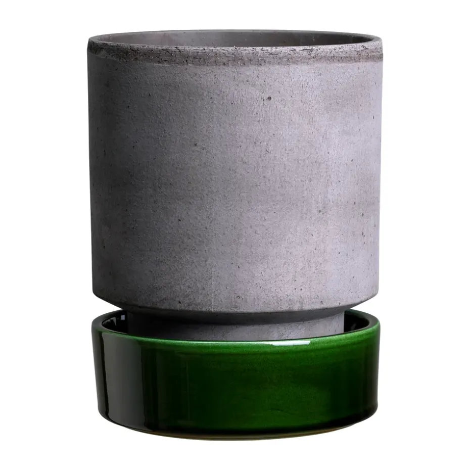 Maceta Hoff, Ø14 cm, Raw Grey-Emerald Green