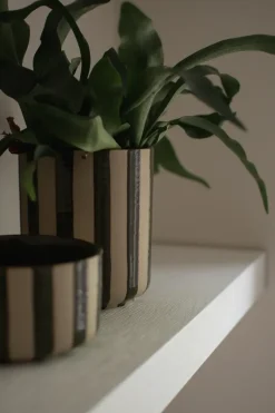 Maceta Line Ø14x16 cm, Verde con rayas