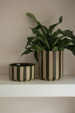 Maceta Line Ø14x16 cm, Verde con rayas