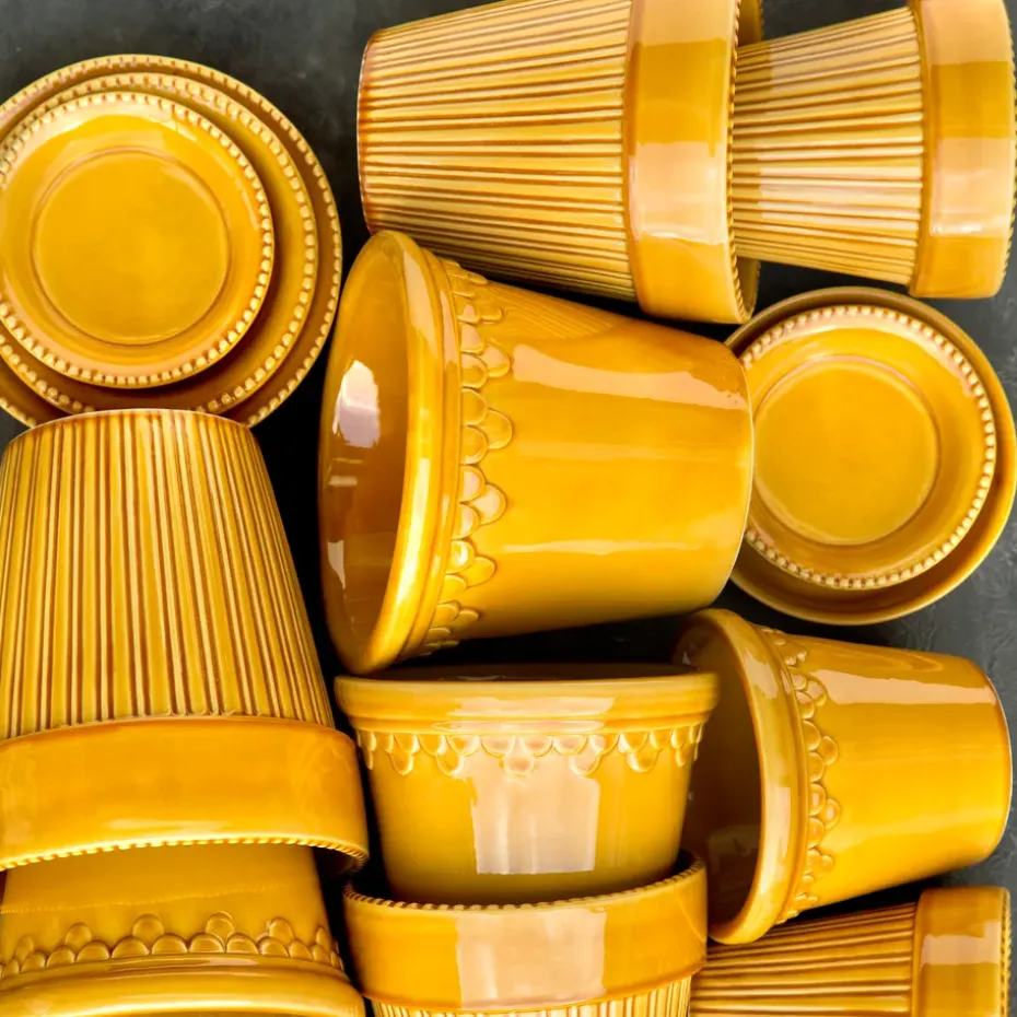 Maceta Simona esmaltada Ø14 cm, amarillo