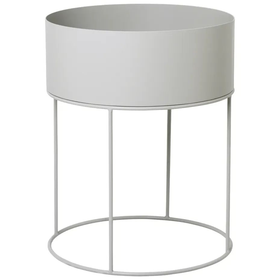 Macetero Plant Box Ferm Living redondo, gris claro