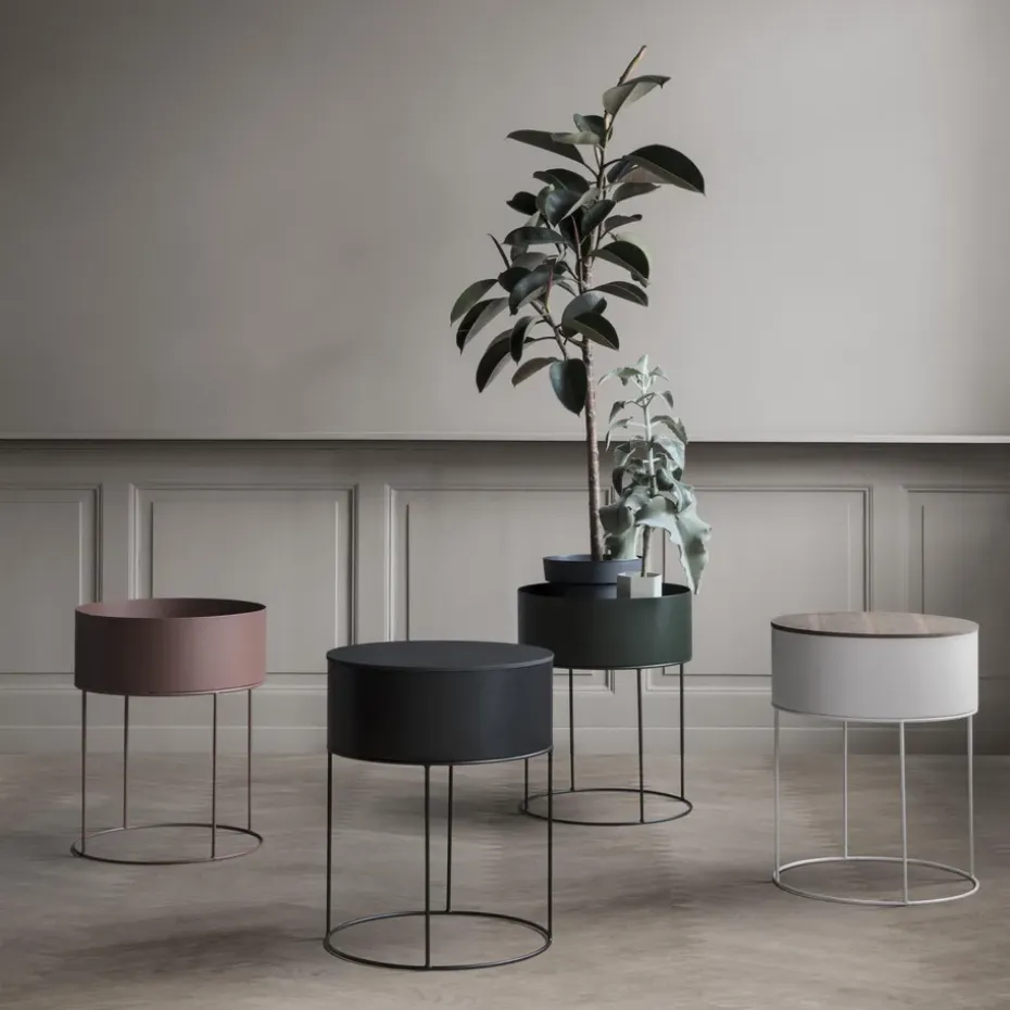 Macetero Plant Box Ferm Living redondo, gris claro