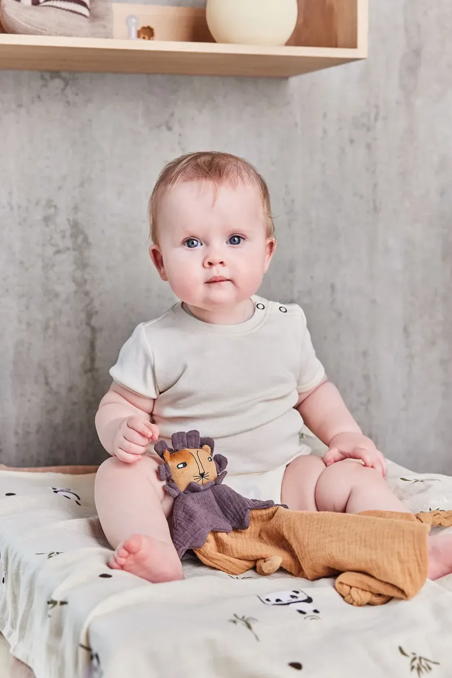 Manta con peluche Lobo Lion 40x40 cm, Caramel