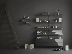 Panel de pared String, Gris oscuro, 75x30 cm, paquete de 2