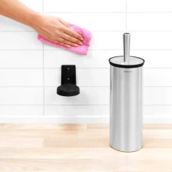 Portaescobillas baño Profile, montaje en pared, acero mate