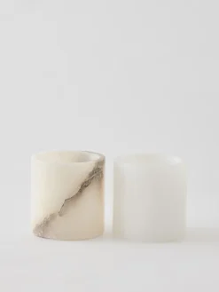 Portavelas Alabaster, Blanco-beige, M 14 cm