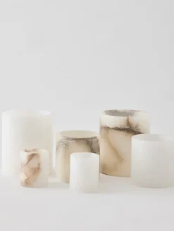 Portavelas Alabaster, Blanco-beige, M 14 cm