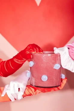 Portavelas Arlo M Ø15 cm, Burdeos-azul claro