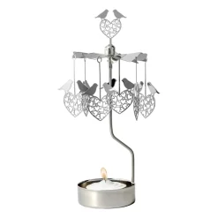 Portavelas giratorio pájaro y corazón, Plateado