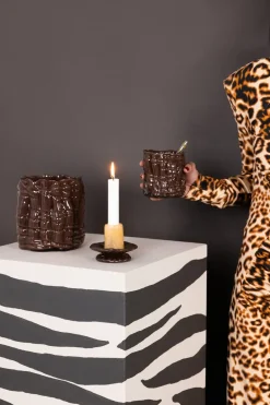 Portavelas Lara XS 9 cm, Naranja-marrón