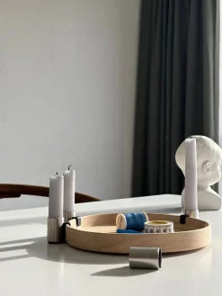 Portavelas Luna Ø27 cm, Roble-acero