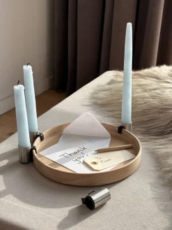 Portavelas Luna Ø27 cm, Roble-acero