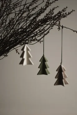 Árbol colgante de invierno 7 cm, Beige