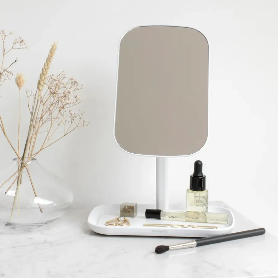 ReNew Espejo con bandeja de almacenaje, blanco