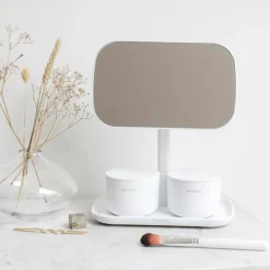 ReNew Espejo con bandeja de almacenaje, blanco