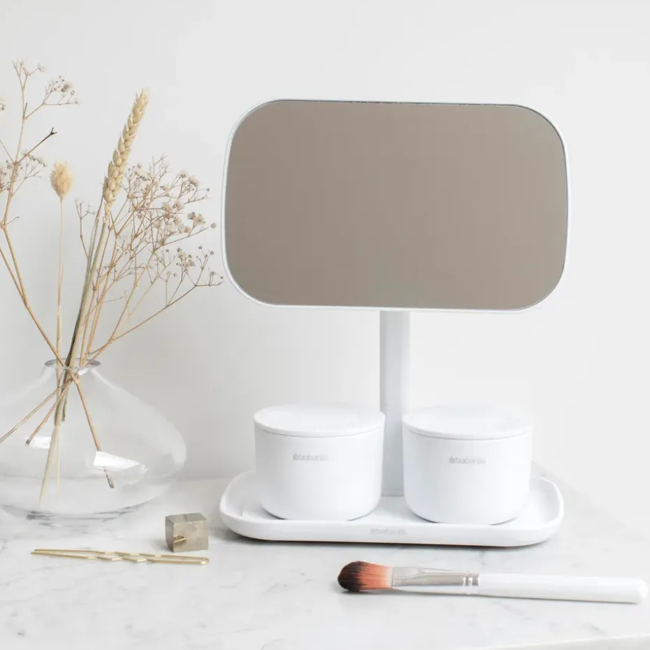 ReNew Espejo con bandeja de almacenaje, blanco