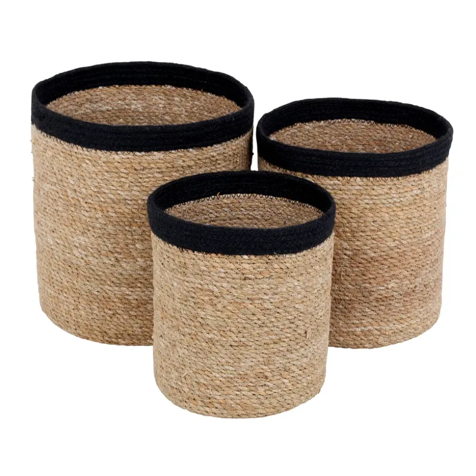 Set de 3 cestas Emil small, natural-negro