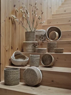 Set de 3 cestas Flätad, Natural-blanco