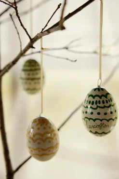 Set de 2 colgantes de Pascua Easter Eggs in Papier Maché, Green-yellow
