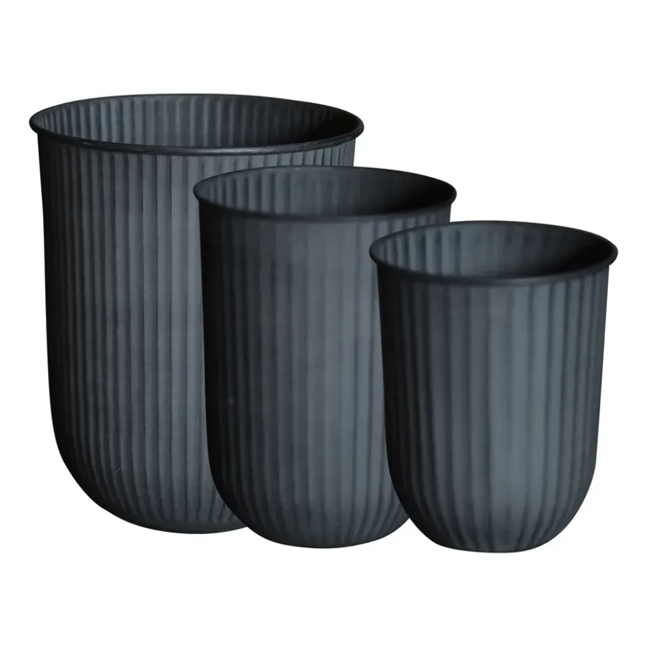 Set de 3 macetas Out stripe, Black