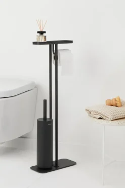 Soporte papel higiénico y escobilla con estante MindSet, Mineral Infinite Grey