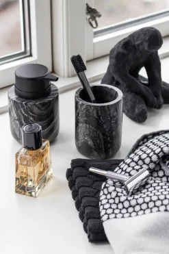 Vaso portacepillos Marble 10 cm, Negro-gris