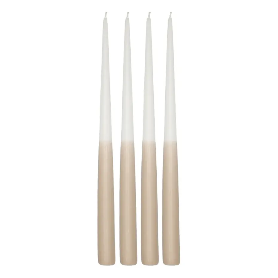 Vela cónica de dos colores 32 cm, 4 unidades, Blanco-sand