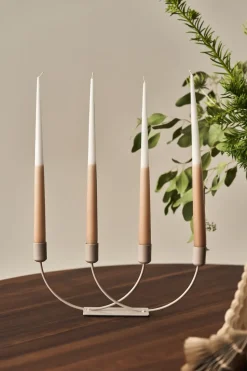 Vela cónica de dos colores 32 cm, 4 unidades, Blanco-sand