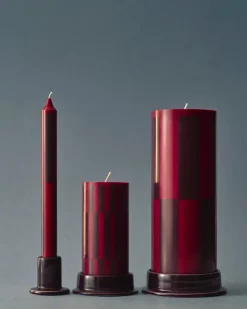 Vela gruesa Column Candle large 25 cm, Wine-bordeaux large check