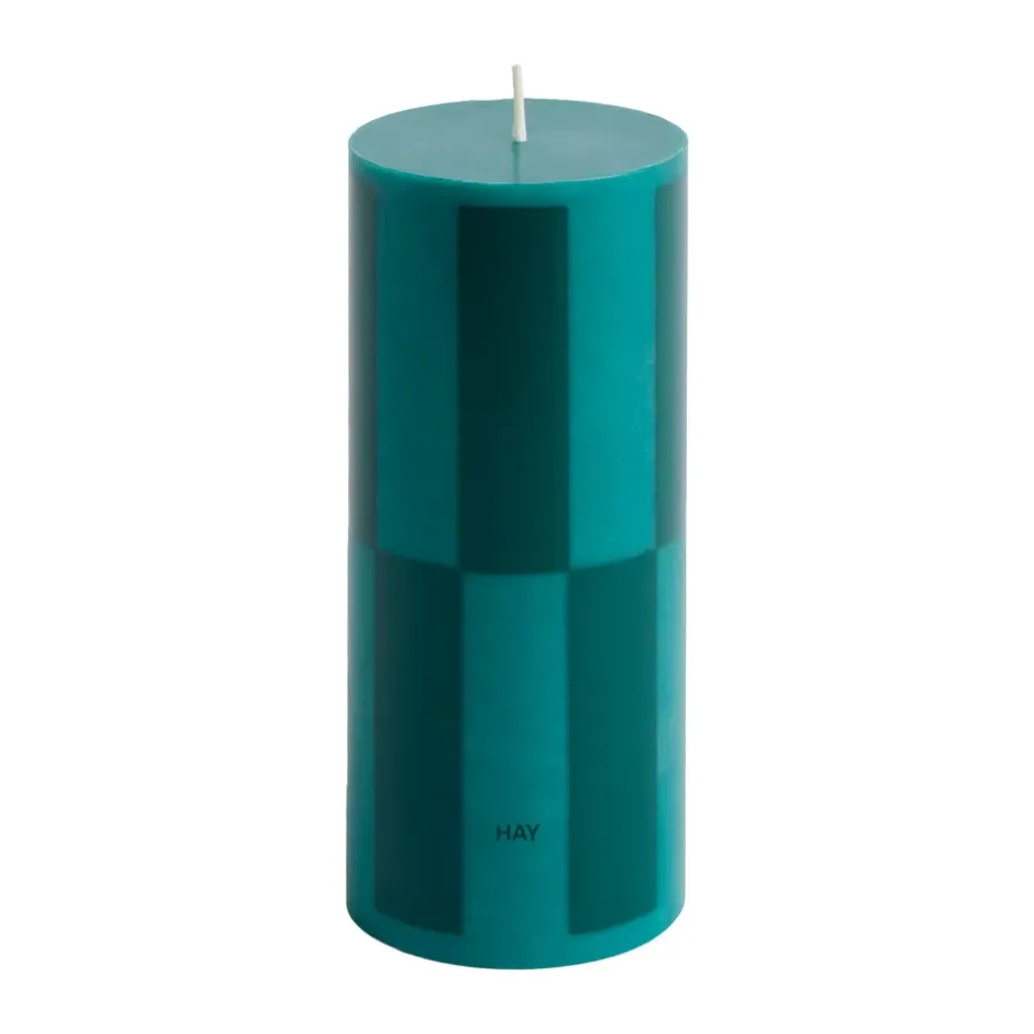 Vela gruesa Column Candle small 15 cm, Green-dark green large check