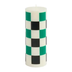 Vela gruesa Column Candle medium 20 cm, Off white-green-black check