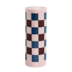 Vela gruesa Column Candle large 25 cm, Pink-bordeaux-dark blue check