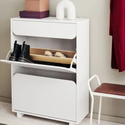 Zapatero Vidja, Lacado blanco, 2 compartimentos+1 låda